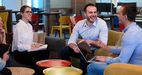 Image showing Startup Business Team At A Meeting at modern office building