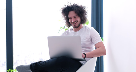 Image showing man drinking coffee enjoying relaxing lifestyle