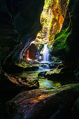 Image showing Beautiful canyon and waterfall in Blue Mountains Australia