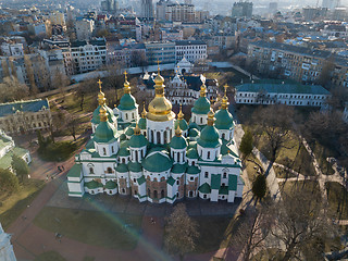 Image showing View from the drone of the Cathedral of St. Sophia Cathedral in Kiev city, Ukraine.