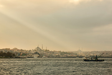 Image showing Landscape panoramic view from the sea to the historical part of Istanbul, Turkey.