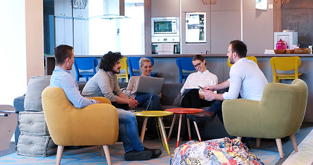 Image showing Startup Business Team At A Meeting at modern office building