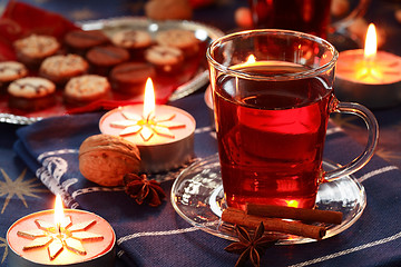 Image showing Hot drink with Christmas cookies