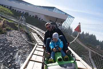 Image showing father and son enjoys driving on alpine coaster