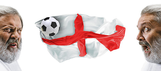 Image showing The collage about emotions of football fans of England teem and flag isolated on white background