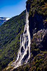 Image showing Geiranger fjord, waterfall Seven Sisters. Beautiful Nature Norwa