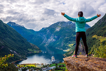 Image showing Geiranger Fjord Beautiful Nature Norway.