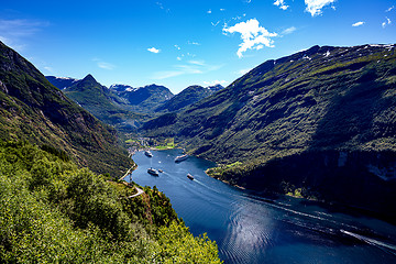 Image showing Geiranger fjord, Beautiful Nature Norway.