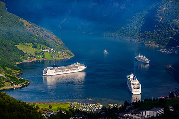 Image showing Geiranger fjord, Beautiful Nature Norway.