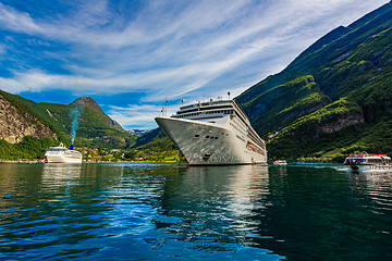 Image showing Cruise Liners On Geiranger fjord, Norway