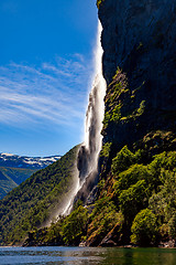 Image showing Geiranger fjord, waterfall Seven Sisters. Beautiful Nature Norwa