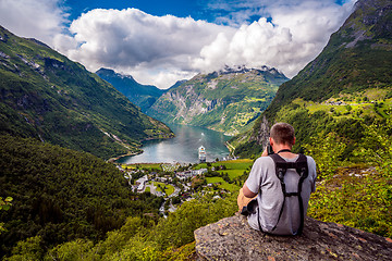 Image showing Geiranger Fjord Beautiful Nature Norway