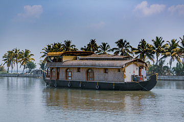 Image showing House boat sailing through Kerala backwaters