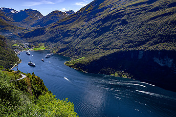 Image showing Geiranger fjord, Beautiful Nature Norway.