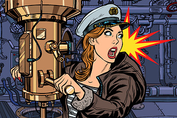 Image showing submarine a woman captain, battle alert