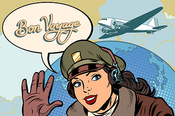 Image showing Bon voyage girl woman retro Aviator pilot