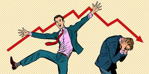 Image showing two businessmen. different emotions bankruptcy stock market crash