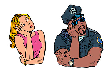 Image showing multiracial couple, African American COP and white woman