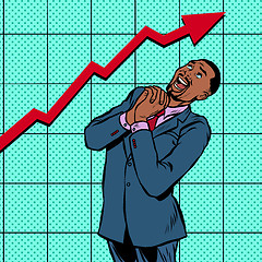 Image showing joyful african businessman growth chart