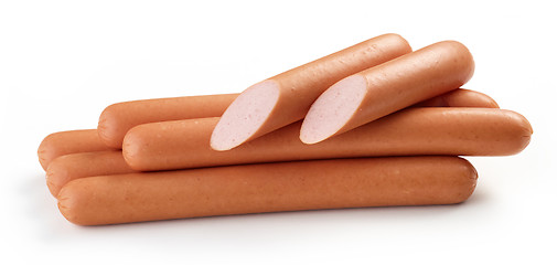 Image showing fresh boiled sausages on white background