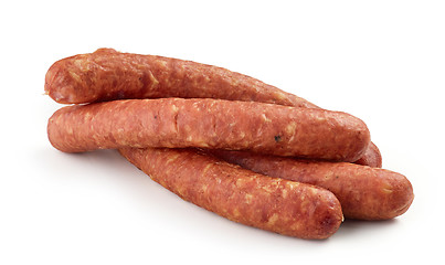 Image showing smoked sausages on white background