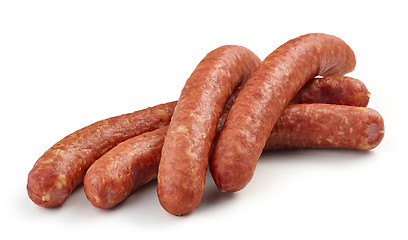 Image showing smoked sausages on white background