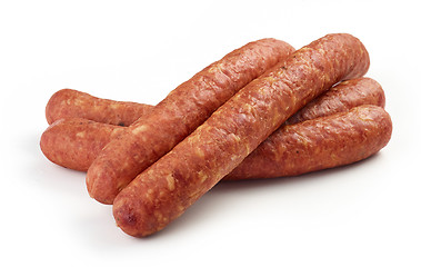 Image showing smoked sausages on white background