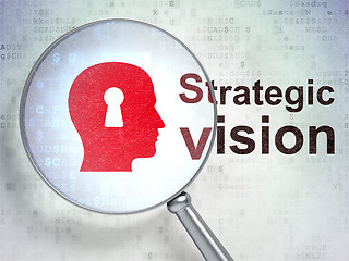 Image showing Finance concept: Head With Keyhole and Strategic Vision with optical glass