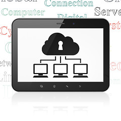 Image showing Cloud networking concept: Tablet Computer with Cloud Network on display