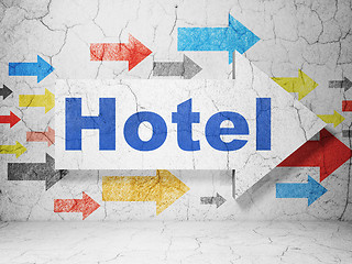 Image showing Tourism concept: arrow with Hotel on grunge wall background