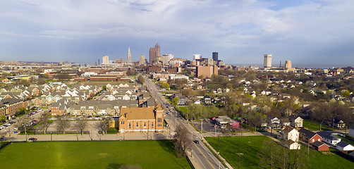 Image showing Aerial View Cleveland Downtown Skyline Storm Approaching