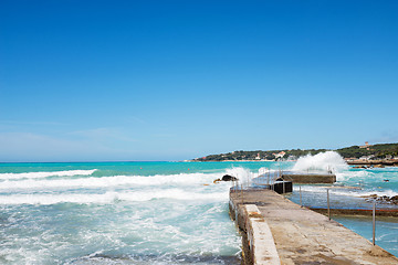 Image showing Beautiful azure sea and the rocky beach