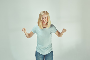 Image showing Portrait of an angry woman looking at camera