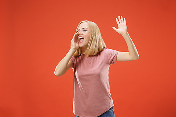 Image showing A portrait of surprised screaming woman