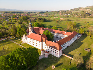 Image showing Aerial view of Cistercian monastery Kostanjevica na Krki, homely appointed as Castle Kostanjevica, Slovenia, Europe