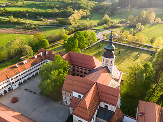 Image showing Aerial view of Cistercian monastery Kostanjevica na Krki, homely appointed as Castle Kostanjevica, Slovenia, Europe