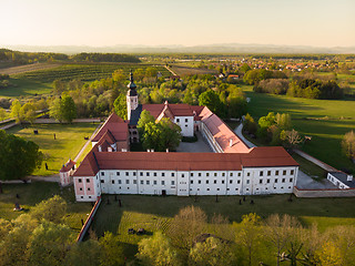 Image showing Aerial view of Cistercian monastery Kostanjevica na Krki, homely appointed as Castle Kostanjevica, Slovenia, Europe