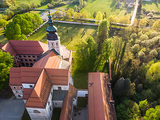 Image showing Aerial view of Cistercian monastery Kostanjevica na Krki, homely appointed as Castle Kostanjevica, Slovenia, Europe