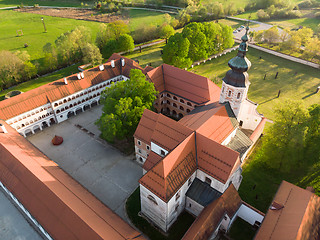 Image showing Aerial view of Cistercian monastery Kostanjevica na Krki, homely appointed as Castle Kostanjevica, Slovenia, Europe