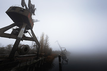 Image showing Rusty old industrial dock cranes at Chernobyl Dock, 2019