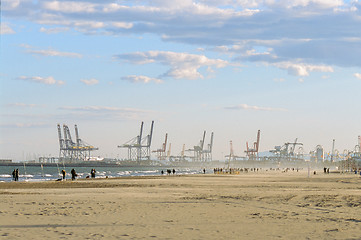 Image showing Valencia beach and industrial port, Spain