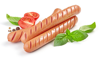 Image showing grilled sausages on white background