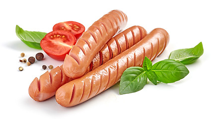 Image showing grilled sausages on white background