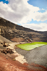 Image showing Green volcanic lake Charco de los Clicos at Lanzarote