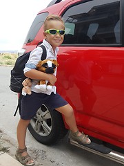 Image showing A well-equipped little backpacker