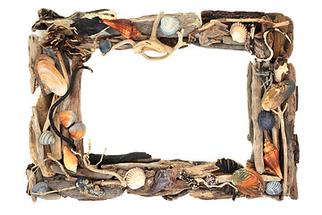 Image showing Rustic Driftwood and Seashell Frame