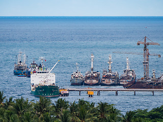 Image showing Tuna fishing vessels at a jetty