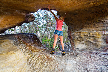 Image showing Bushwalker inside Hollow Rock Wollemi