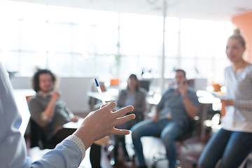 Image showing Young Business Team At A Meeting at modern office building