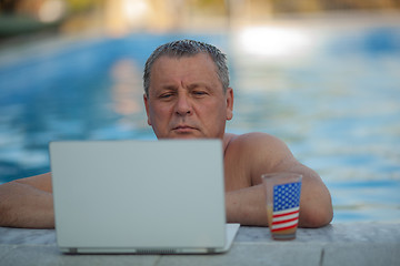 Image showing Getting news in a pool